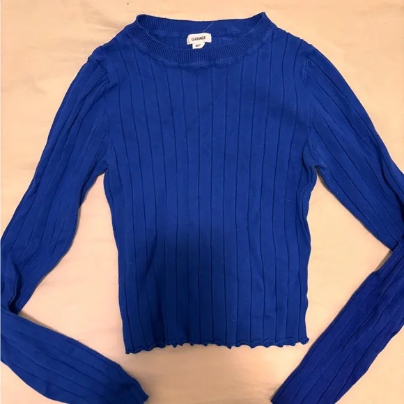 Blue Ribbed Women's Top - Picture 1 of 3